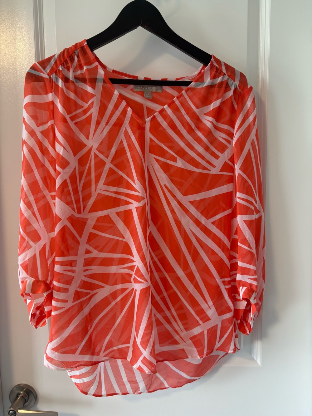 Banana Republic Orange Geometric Sheer Blouse Size Small